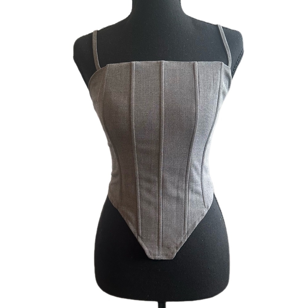 Y2K Grey Corset Top Adjustable‎ Straps Square Neck Size S 23GWF1113 Victorian